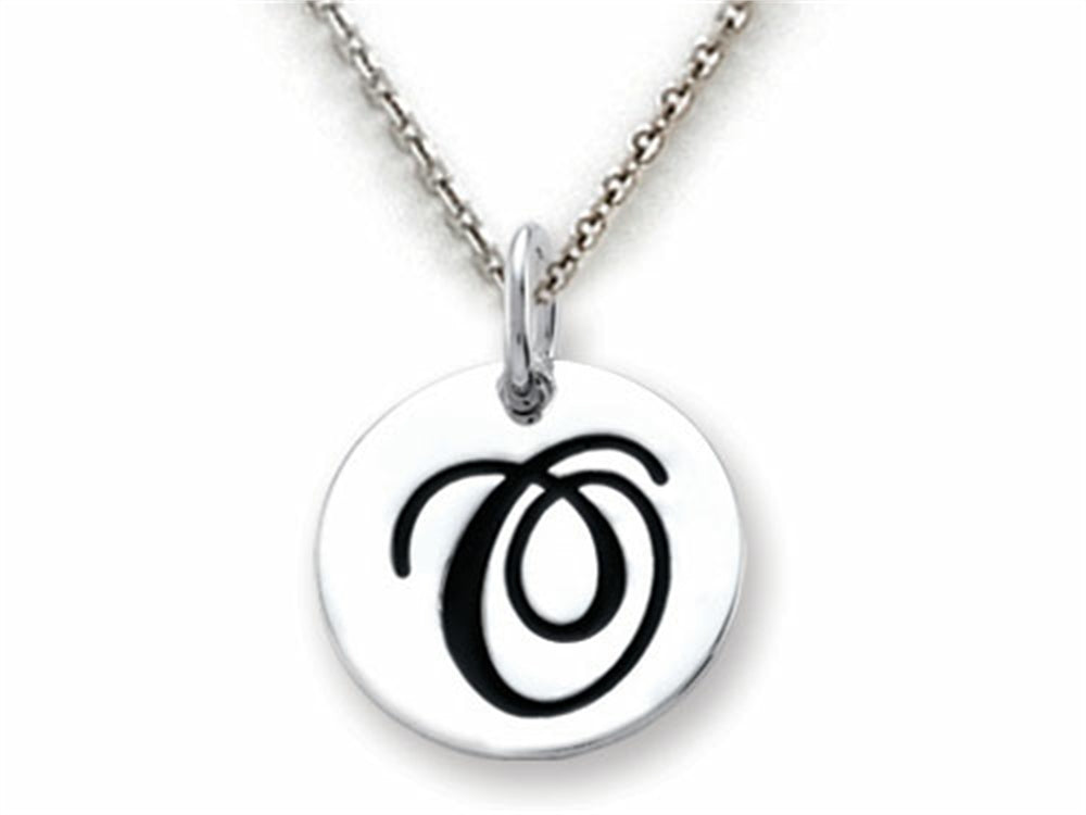 Stellar White 925 Sterling Silver Initial O Personalized Alphabet Disc Pendant Necklace Chain Included