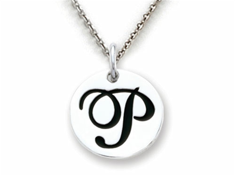 Stellar White 925 Sterling Silver Initial P Personalized Alphabet Disc Pendant Necklace Chain Included