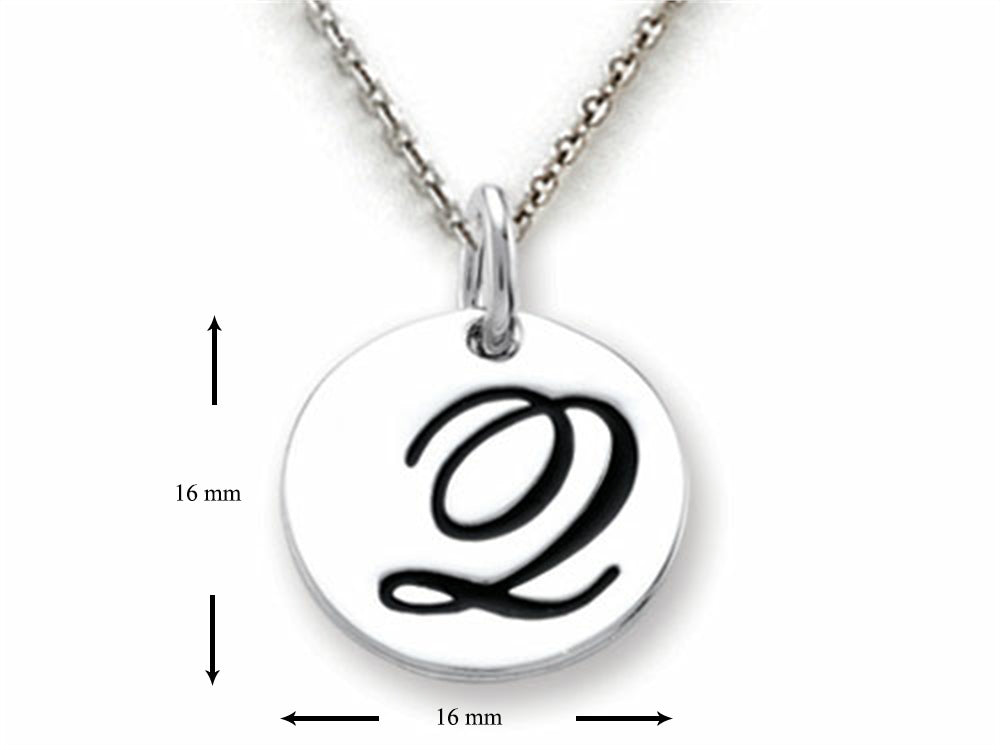Stellar White 925 Sterling Silver Initial Q Personalized Alphabet Disc Pendant Necklace Chain Included