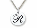 Stellar White 925 Sterling Silver Initial R Personalized Alphabet Disc Pendant Necklace Chain Included