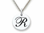 Stellar White 925 Sterling Silver Initial R Personalized Alphabet Disc Pendant Necklace Chain Included