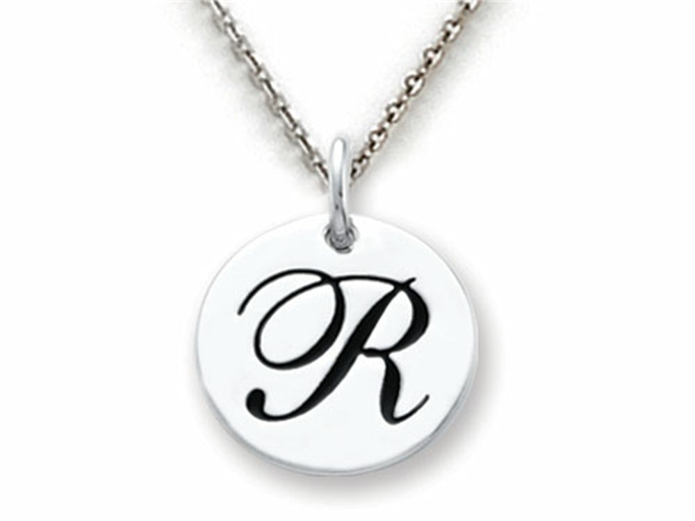 Stellar White 925 Sterling Silver Initial R Personalized Alphabet Disc Pendant Necklace Chain Included
