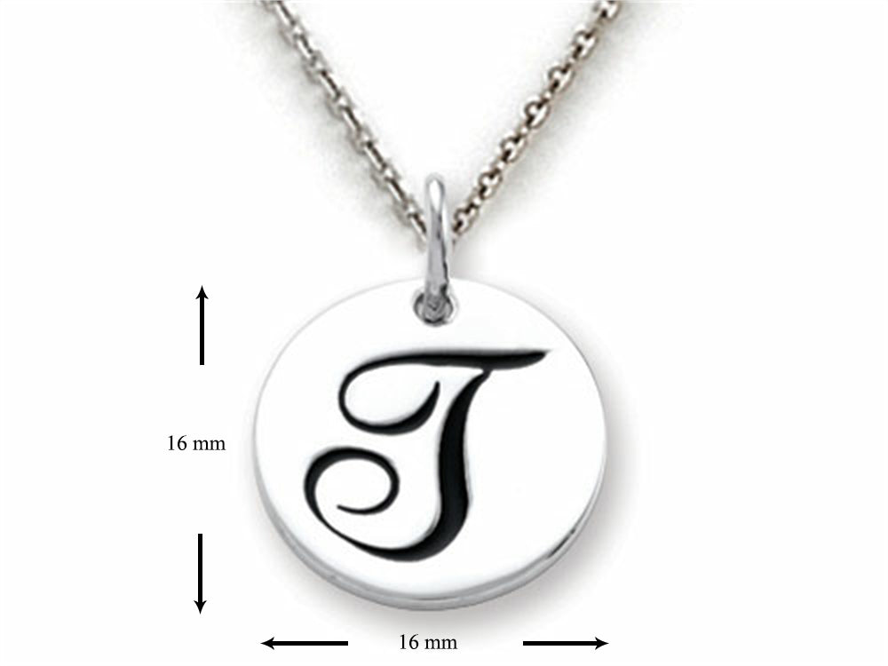 Stellar White 925 Sterling Silver Initial T Personalized Alphabet Disc Pendant Necklace Chain Included