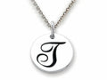 Stellar White 925 Sterling Silver Initial T Personalized Alphabet Disc Pendant Necklace Chain Included