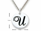 Stellar White 925 Sterling Silver Initial U Personalized Alphabet Disc Pendant Necklace Chain Included
