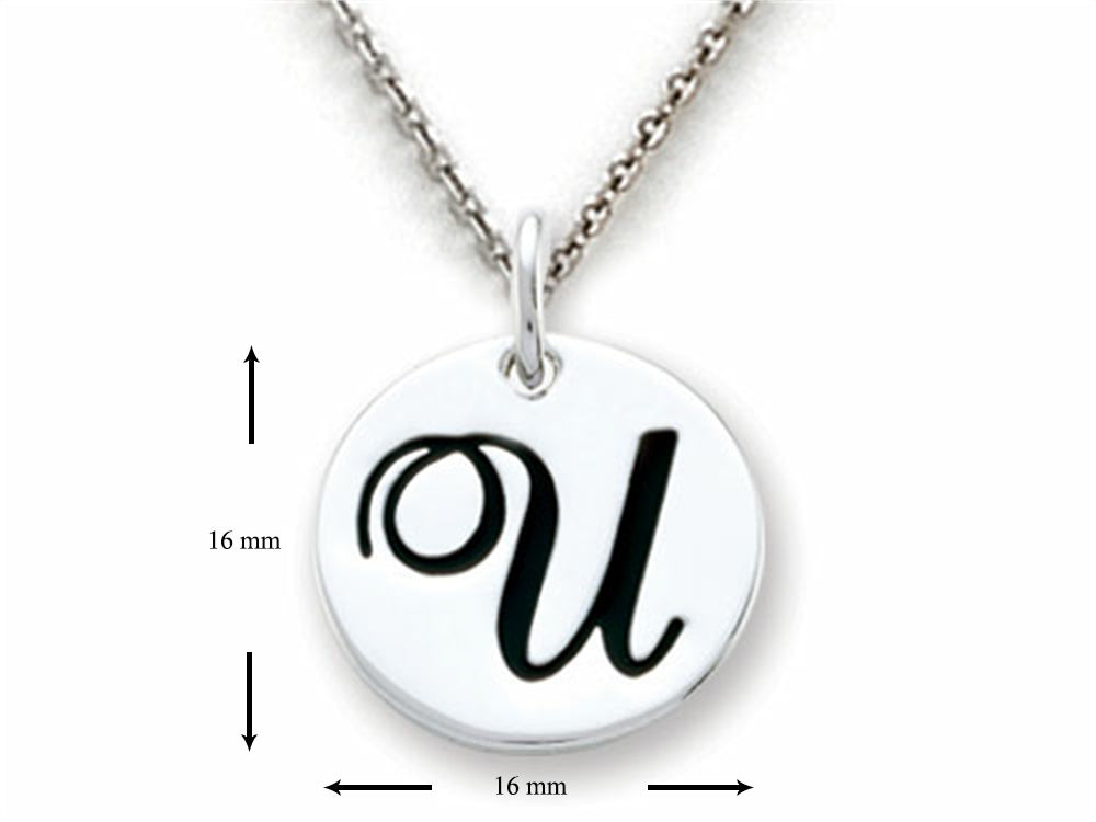 Stellar White 925 Sterling Silver Initial U Personalized Alphabet Disc Pendant Necklace Chain Included