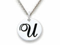 Stellar White 925 Sterling Silver Initial U Personalized Alphabet Disc Pendant Necklace Chain Included
