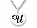 Stellar White 925 Sterling Silver Initial U Personalized Alphabet Disc Pendant Necklace Chain Included