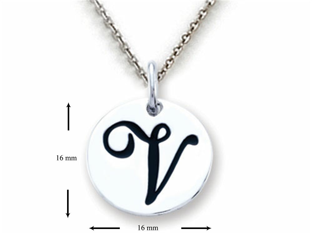 Stellar White 925 Sterling Silver Initial V Personalized Alphabet Disc Pendant Necklace Chain Included