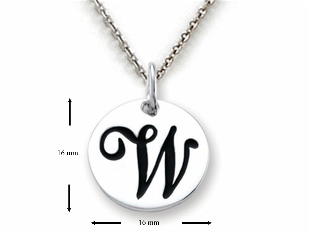 Stellar White 925 Sterling Silver Initial W Personalized Alphabet Disc Pendant Necklace Chain Included