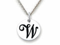 Stellar White 925 Sterling Silver Initial W Personalized Alphabet Disc Pendant Necklace Chain Included