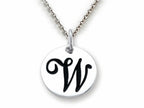 Stellar White 925 Sterling Silver Initial W Personalized Alphabet Disc Pendant Necklace Chain Included