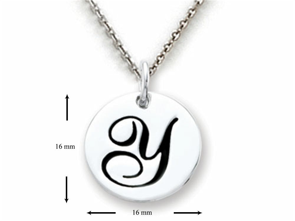 Stellar White 925 Sterling Silver Initial Y Personalized Alphabet Disc Pendant Necklace Chain Included