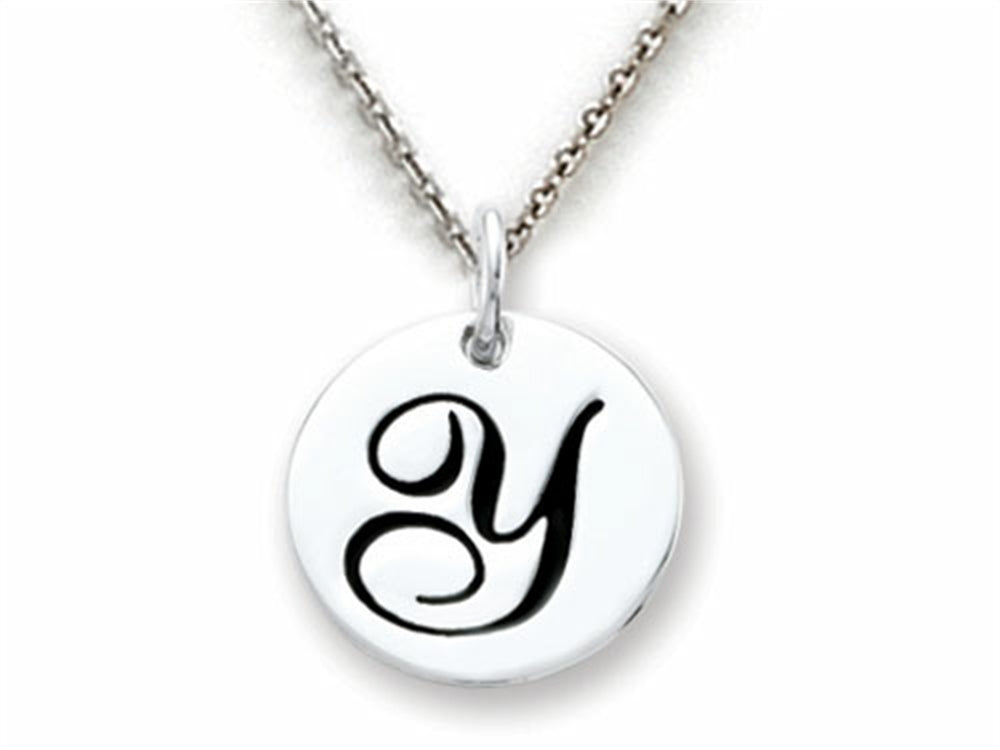 Stellar White 925 Sterling Silver Initial Y Personalized Alphabet Disc Pendant Necklace Chain Included
