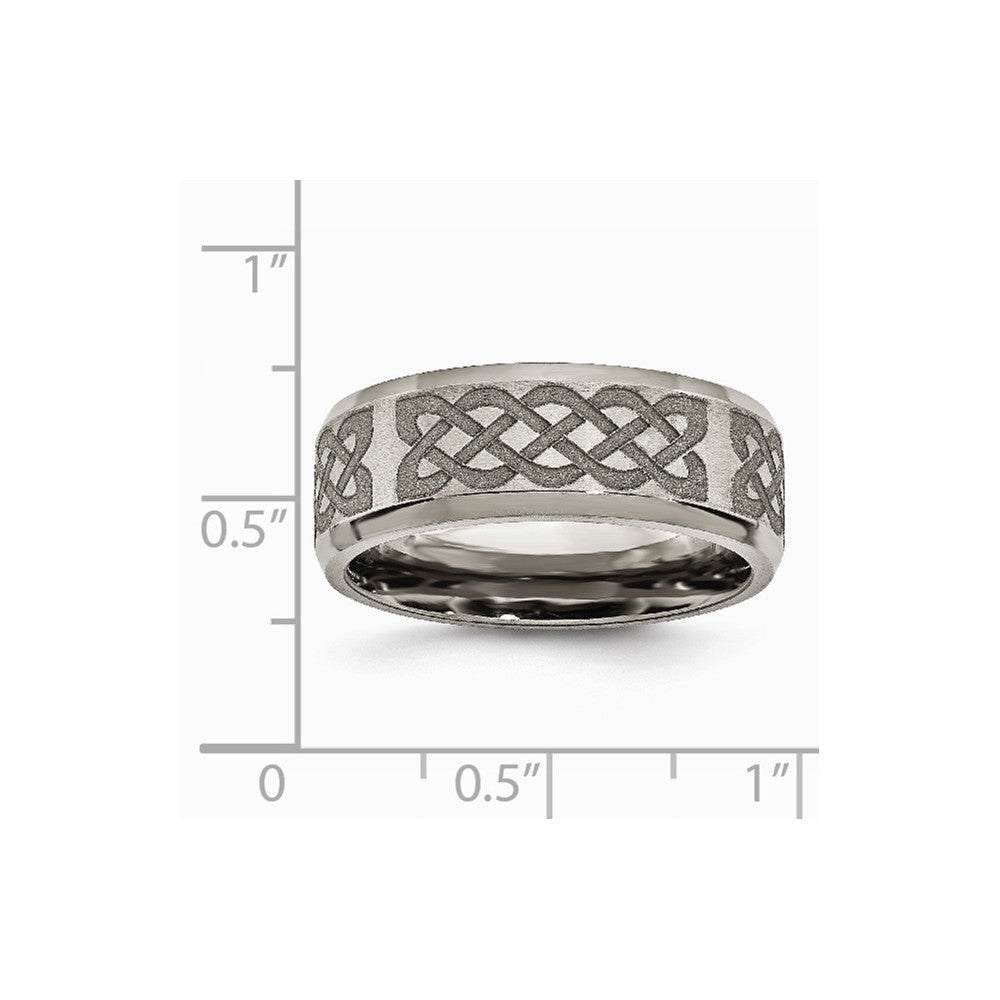 Chisel Titanium Beveled Edge 8mm Laser Design Brushed and Polished Wedding Band