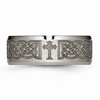 Chisel Titanium Beveled Edge 8mm Laser Design Brushed and Polished Wedding Band