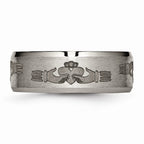 Chisel Titanium Beveled Edge 8mm Laser Design Brushed and Polished Wedding Band