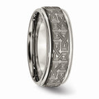 Chisel Titanium Ridged Edge 8mm Laser Design Brushed and Polished Wedding Band