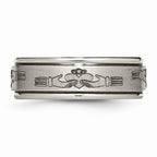 Chisel Titanium Ridged Edge 8mm Laser Design Brushed and Polished Wedding Band