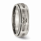Chisel Titanium Ridged Edge 8mm Laser Design Brushed and Polished Wedding Band