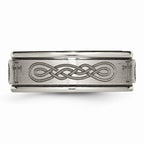 Chisel Titanium Ridged Edge 8mm Laser Design Brushed and Polished Wedding Band