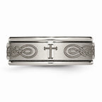 Chisel Titanium Ridged Edge 8mm Laser Design Brushed and Polished Wedding Band