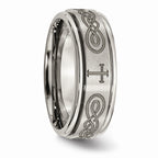 Chisel Titanium Ridged Edge 8mm Laser Design Brushed and Polished Wedding Band