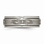 Chisel Titanium Ridged Edge 8mm Laser Design Brushed and Polished Wedding Band