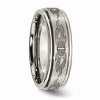 Chisel Titanium Ridged Edge 8mm Laser Design Brushed and Polished Wedding Band
