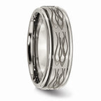 Chisel Titanium Ridged Edge 8mm Laser Design Brushed and Polished Wedding Band