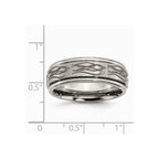 Chisel Titanium Ridged Edge 8mm Laser Design Brushed and Polished Wedding Band
