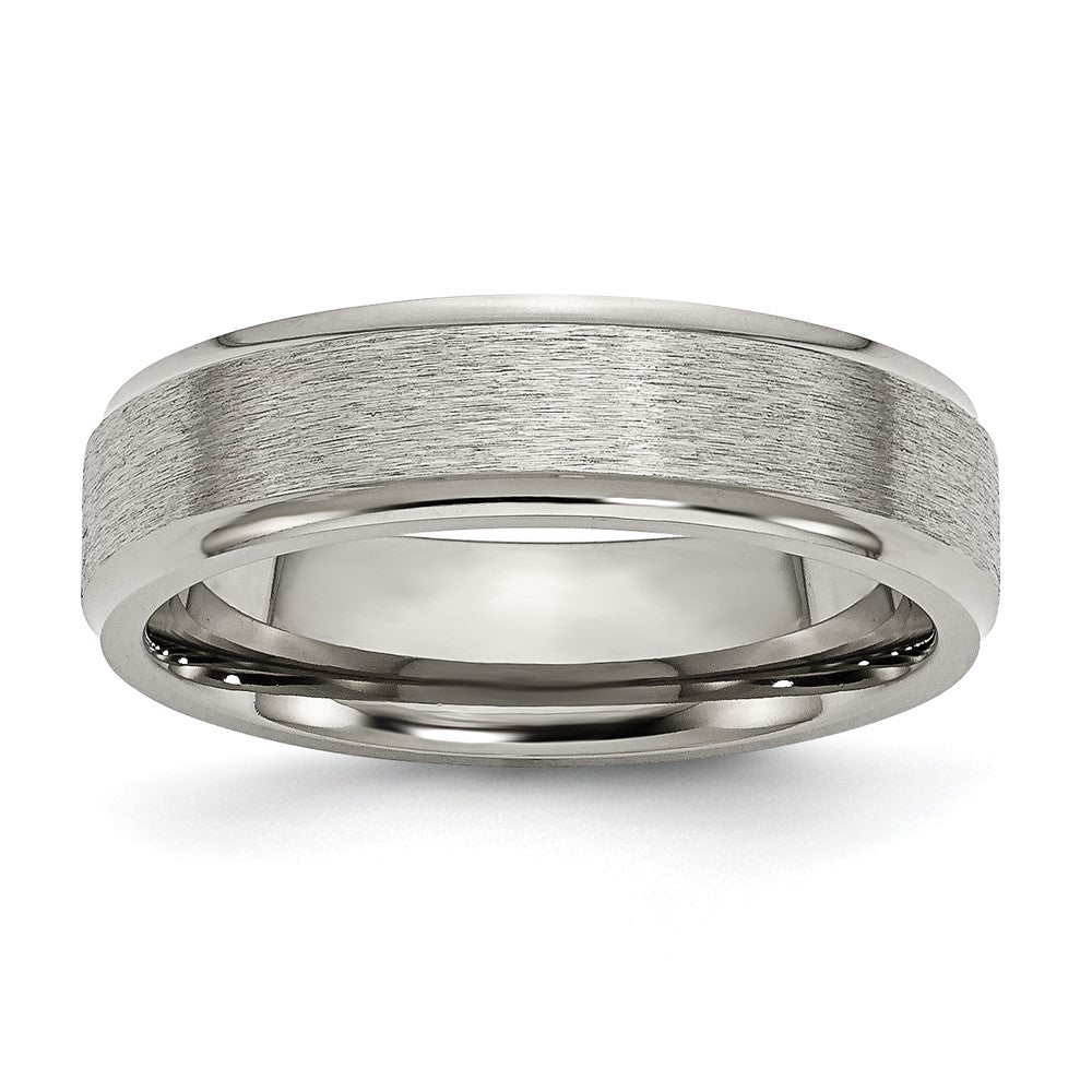 Chisel Titanium Ridged Edge 6mm Satin And Polished Wedding Band