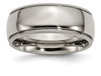 Chisel Titanium Grooved And Beaded Edge 8mm Polished Wedding Band