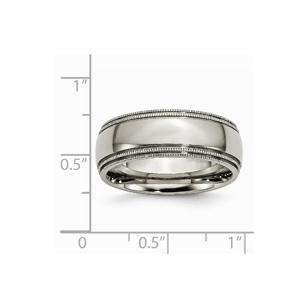 Chisel Titanium Grooved And Beaded Edge 8mm Polished Wedding Band