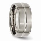 Chisel Titanium Grooved Ridged Edge 10mm Brushed And Polished Wedding Band