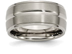 Chisel Titanium Grooved Ridged Edge 10mm Brushed And Polished Wedding Band