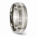 Chisel Titanium Grooved 7mm Sterling Silver Inlay Brushed/polished Wedding Band