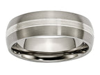 Chisel Titanium Grooved 7mm Sterling Silver Inlay Brushed/polished Wedding Band