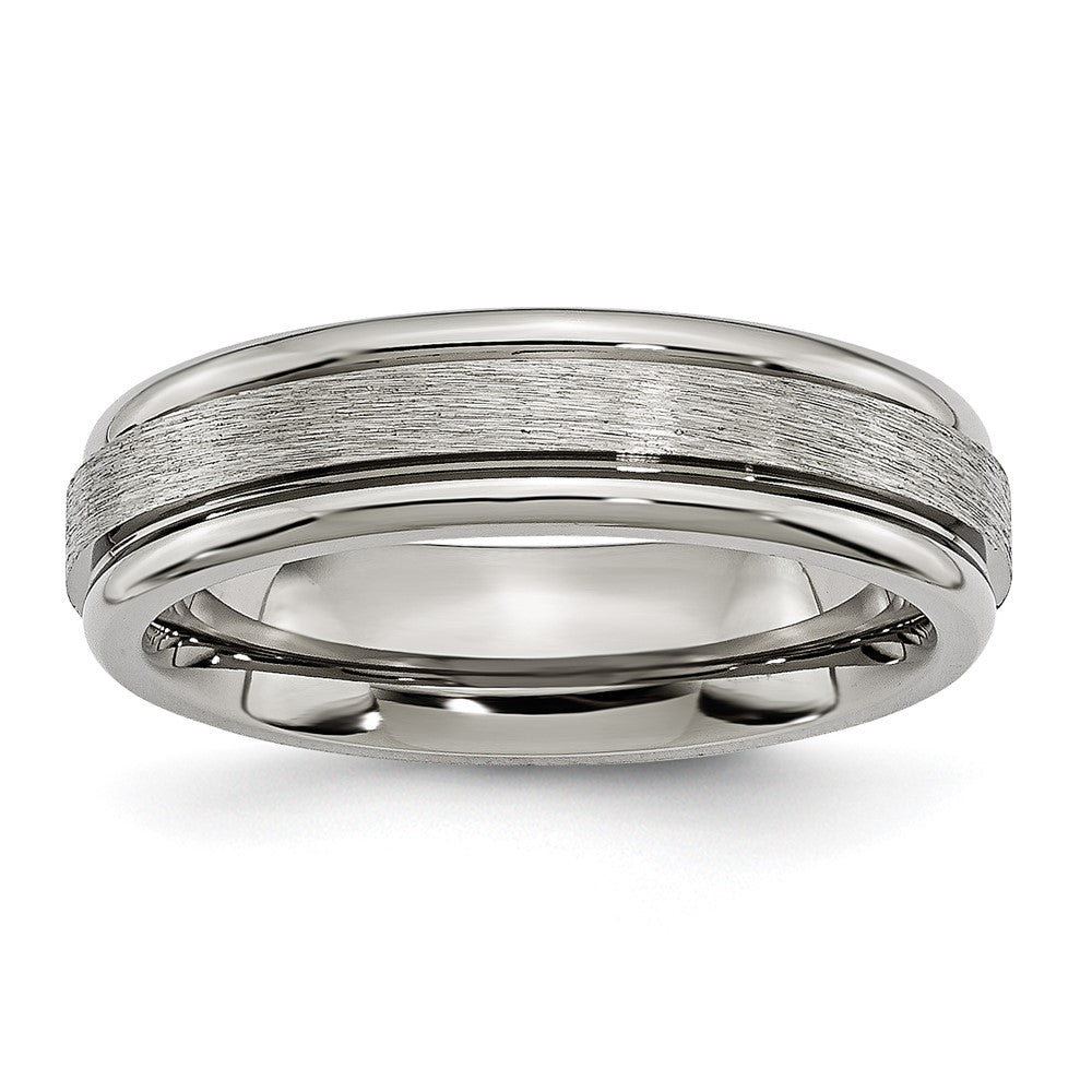 Chisel Titanium Grooved Edge 6mm Satin And Polished Wedding Band