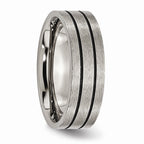 Chisel Titanium Black Enamel Flat Grooved 7mm Brushed Wedding Band