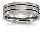 Chisel Titanium Black Enamel Flat Grooved 7mm Brushed Wedding Band