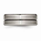 Chisel Titanium Grooved Beveled Edge 8mm Brushed And Polished Wedding Band