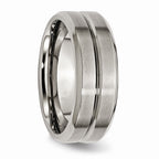 Chisel Titanium Grooved Beveled Edge 8mm Brushed And Polished Wedding Band