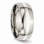 Chisel Titanium Sterling Silver Inlay 8mm Polished Wedding Band