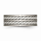 Chisel Titanium Sterling Silver Braided Inlay 8mm Brushed And Antiqued Wedding Band