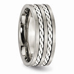 Chisel Titanium Sterling Silver Braided Inlay 8mm Brushed And Antiqued Wedding Band