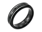 Chisel Titanium Black Ip-plated Grooved 7mm Wedding Band