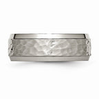 Chisel Titanium 8mm Beveled Edge Hammered And Polished Wedding Band