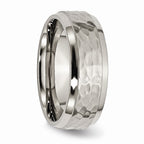 Chisel Titanium 8mm Beveled Edge Hammered And Polished Wedding Band