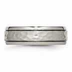 Chisel Titanium 7mm Grooved Edge Hammered And Polished Wedding Band